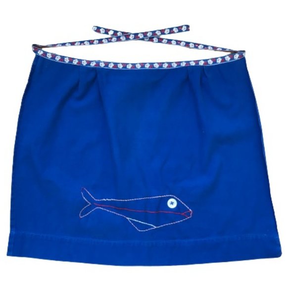 Vintage Blue Handmade Fish Flower Embroidery Apron